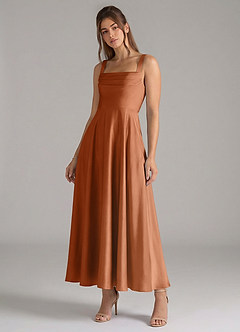 Azazie Shaude Brautjungfernkleider A-Linie Plissee Stretch-Satin Kleid Kupfer image4
