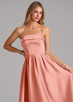 Azazie Lucienne Bridesmaid Dresses Coral A-Line Strapless Stretch Satin Convertible Dress image2