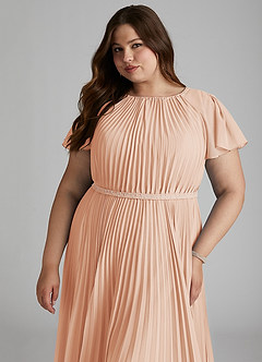 Azazie Kara Bescheiden Bruidsmeisjekleding A-Lijn Geplooid Chiffon Vloerlengte Jurk image15
