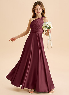 Azazie Charlize Junior Robe Trapèze en Satin extensible Plissée Merlot image4