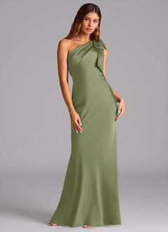 Azazie Yuanna Bridesmaid Dresses Garden Sage Mermaid One Shoulder Stretch Satin Dress image3