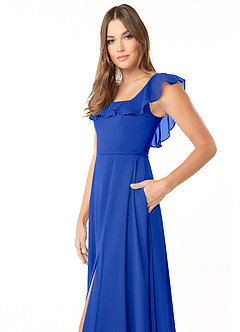 Azazie Jinny Brautjungfernkleider A-Linie Quadratischer Ausschnitt Gerüscht Chiffon Kleid Königsblau image5