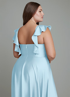 Azazie Leilani Bridesmaid Dresses Sky Blue A-Line Ruched Stretch Satin Dress image16