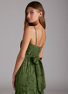 Azazie Nathalia Jurken voor bruidsmeisjes Jurk van Bloemen Burn-out met A-Lijn Boog Olijf image6