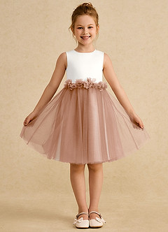 Azazie Louisa Flower Girl Dresses Ivory Champagne Rose A-Line Sleeveless Tulle Dress image1