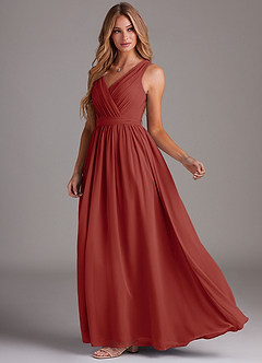 Azazie Kingsley Bridesmaid Dresses Terracotta A-Line Lace Chiffon Dress image4
