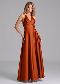 Azazie Tessie Bridesmaid Dresses Paprika A-Line Pleated Stretch Satin Dress image5