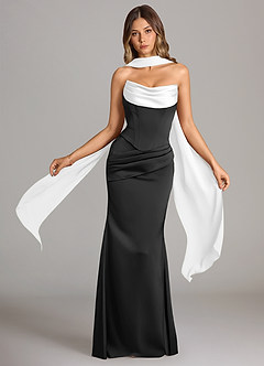 Azazie Sorrel Bridesmaid Dresses Ivory Black Mermaid Strapless Stretch Satin Convertible Dress image1