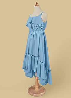 Azazie Karmen Jurken voor bloemenmeisjes A-Lijn Jurk van Chiffon Ruches Staal Blauw image8