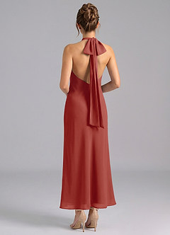 Azazie Velli Brautjungfernkleider Meerjungfrau-Linie Hoher Kragen Chiffon Kleid Terrakotta image2