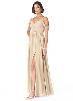 Azazie Lianne Jurken voor bruidsmeisjes Jurk van Chiffon met A-Lijn Off the Shoulder Champagne image3