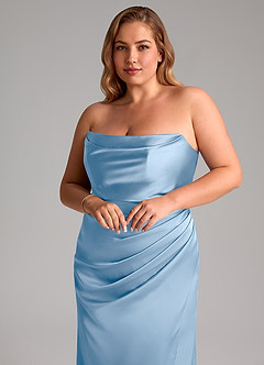 Azazie Leonis Bridesmaid Dresses Powder Blue Mermaid Pleated Stretch Satin Convertible Dress image10