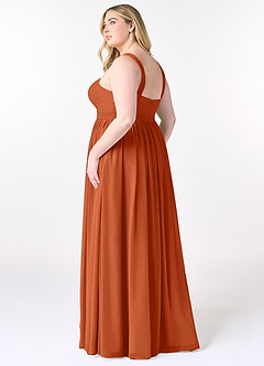 Azazie Elvira Robes de demoiselle d'honneur Robe Trapèze en Mousseline de soie Plissée Orange Brûlée image10