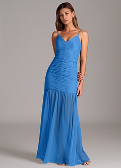 Azazie Aimie Bridesmaid Dresses Blue Jay Mermaid Mesh Dress image4