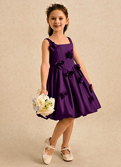 Azazie Lillian vestidos de niña de las flores Vestido Uva de Satin Mate de Vestido de princesa con Plisado image4