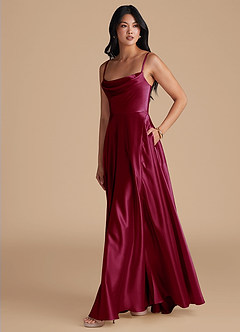 Azazie Elle Vestidos de madrinha de casamento Vestir Borgonha de Cetim Metálico de Linha A com com bolsos image6