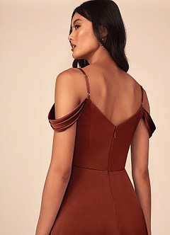 Azazie Ocean Brautjungfernkleider A-Linie V-Hals Gefaltet Stretch-Satin Kleid Terrakotta image5