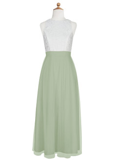 Azazie Albertine Junior Dusty Sage A-Line Lace Chiffon Dress image7