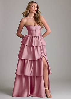 Azazie Faye Bridesmaid Dresses Vintage Mauve A-Line Ruched Stretch Satin Dress image4