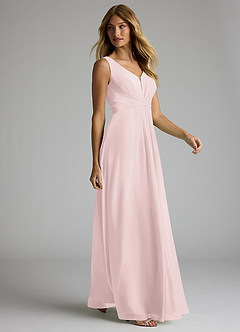 Azazie Gina Brautjungfernkleider A-Linie V-Hals Gefaltet Chiffon Kleid Zartrosa image4