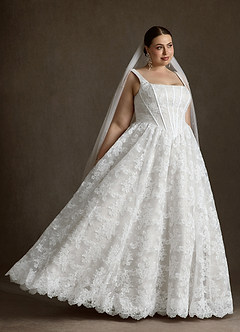 Azazie Geneva Wedding Dresses Diamond White Ball-Gown Square Neckline Lace Dress image11