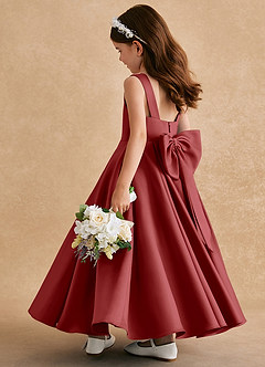 Azazie Honey Bear Flower Girl Dresses Rust A-Line Pleated Matte Satin Dress image4