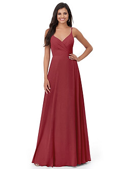 Azazie Lennon Bridesmaid Dresses Pomegranate A-Line Lace Chiffon Dress image5