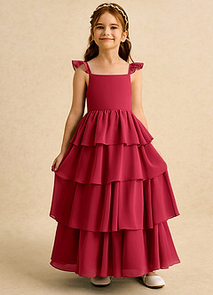 Azazie Boba vestidos de niña de las flores Vestido de Escarlata de Gasa de Corte En A con Escote Cuadrado image6