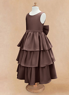 Azazie Margie Flower Girl Dresses Ganache A-Line Bow Stretch Satin Dress image6