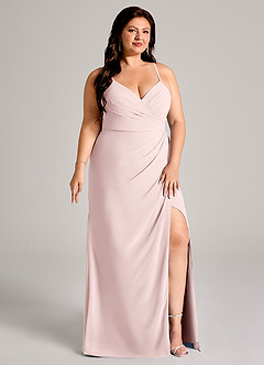 Azazie Maci Bridesmaid Dresses Blushing Pink Sheath Pleated Chiffon Dress image11