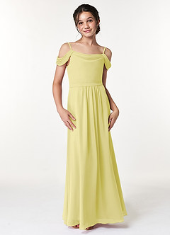 Azazie Alivia Junior Robe Trapèze en Mousseline de soie Épaule décolletée Sorbet Citron image4