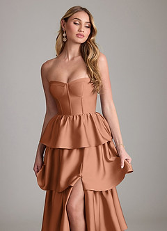 Azazie Faye Bridesmaid Dresses Bronzer A-Line Ruched Stretch Satin Dress image5