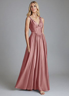 Azazie Delmie Bridesmaid Dresses Dusty Rose A-Line Corset Stretch Satin Dress image5