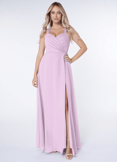 Azazie Nahrin Bridesmaid Dresses Frosted Lilac A-Line V-Neck Pleated Chiffon Dress image1