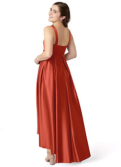 Azazie Inaya Junior A라인 벨트 포함 스트레치 새틴 비대칭 주니어 신부 들러리 드레스 image4