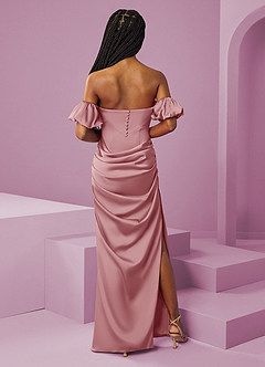 Barbie ♥ Azazie Bridesmaid Dresses Dusty Rose Sheath Off the Shoulder Stretch Satin Convertible Dress image9