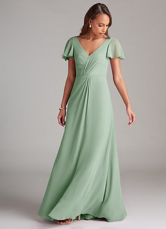 Azazie Soren Bridesmaid Dresses Agave A-Line Ruched Chiffon Dress image5