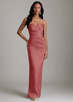 Azazie Sonora Vestidos de damas de honor Vestido de Rosa Antigua de Satén Elástico de Corte Recto con Sin tirantes image6