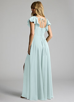 Azazie Bondi Bridesmaid Dresses Sea Glass A-Line Bow Stretch Satin Dress image3