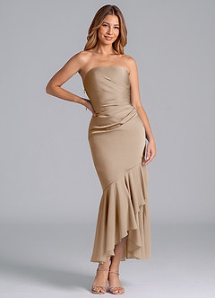 Azazie Danie Jurken voor bruidsmeisjes Jurk van Chiffon met Kolom Strapless Taupe image3