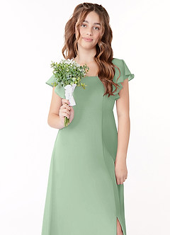 Azazie Bondi Junior Vestido de Matcha de Gasa de Corte En A con Lazo image4