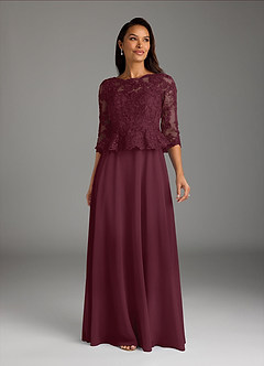 Azazie Averie vestidos de madre de la novia Vestido de Cabernet de Gasa de Corte En A con Cuello barco Lentejuelas image3