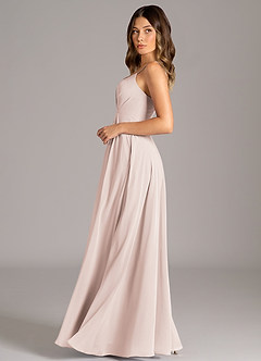 Azazie Amani 신부 들러리 드레스 A라인 주름진 쉬폰 바닥 길이 드레스 image3