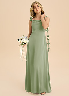 Azazie Gumdrop Junior Jurk van Stretch Satijn met rijk Geplooid Stoffige Salie image1