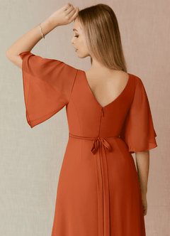 Azazie Cierra Bridesmaid Dresses Burnt Orange A-Line V-Neck Chiffon Dress image8