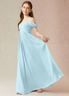 Azazie Kaitlynn Junior Cloud Blue A-Line Off the Shoulder Chiffon Dress image3