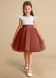 Azazie Vetty Flower Girl Dresses Ivory Auburn A-Line Lace Tulle Dress image6