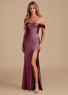 Azazie Saige Bridesmaid Dresses Cabernet A-Line Off the Shoulder Metallic Satin Convertible Dress image1