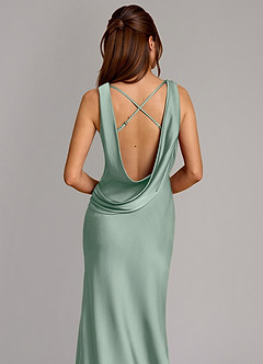 Azazie Cheryl Bridesmaid Dresses Agave Mermaid Stretch Satin Dress image2
