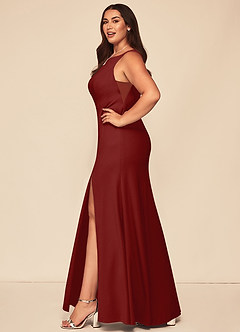 Azazie Rogue Bridesmaid Dresses Terracotta Mermaid Scoop Side Slit Stretch Crepe Dress image9